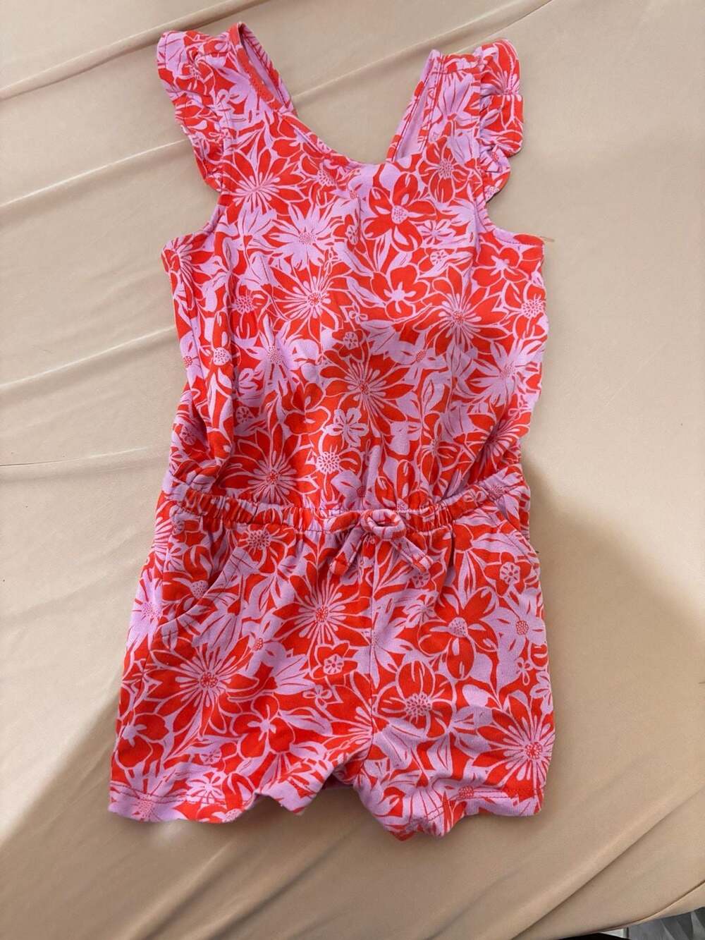 Cat & Jack Floral Romper Size 4T Pink Red Ruffle Strap Playsuit